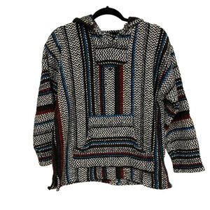 Baja Joe Mexican Woven Hoodie Pullover Women's Size Large Peace‎ Hippie Boho